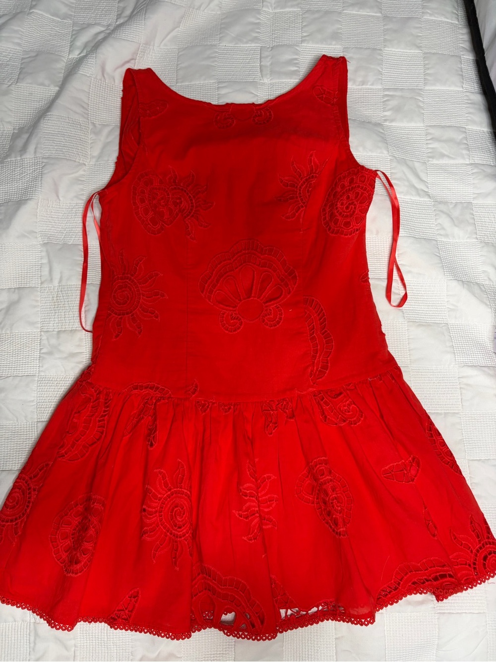Caroline Constas Red Eyelet Sea Life Mini Dress